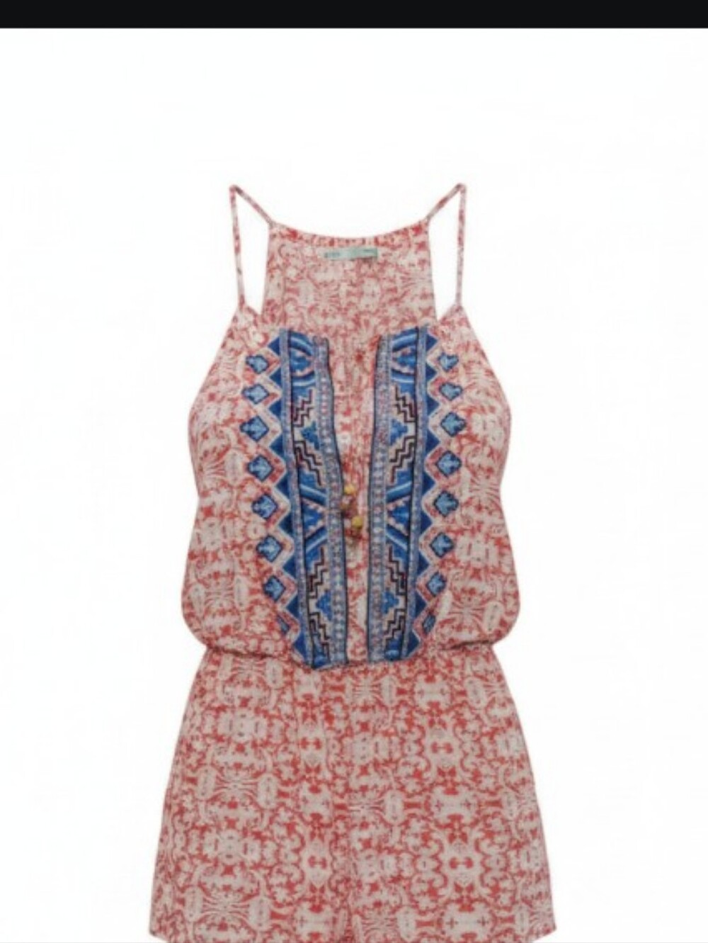 Maurices Coral and White Printed Spaghetti-Strap Sleeveless Blouse With Tribal